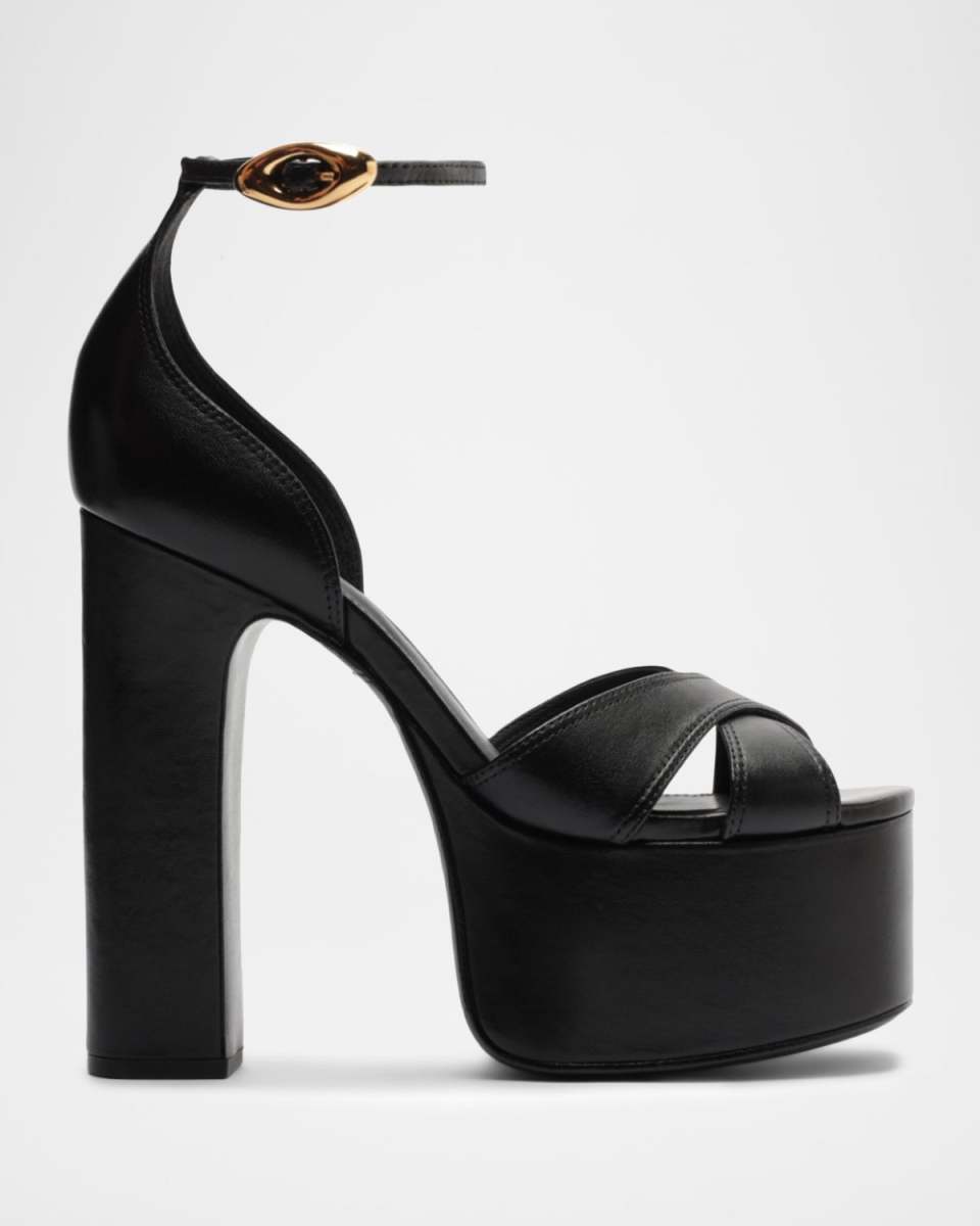Jolen Leather Crisscross Ankle-Strap Platform Sandals